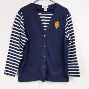 Alfred Dunner Nautical 3/4 Sleeve White & Navy Top